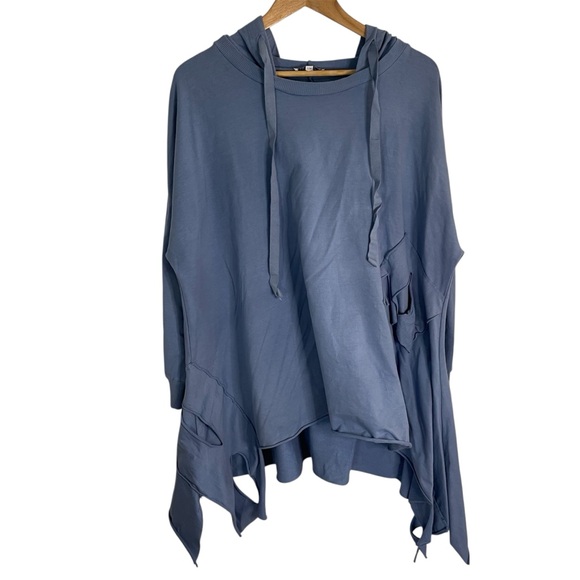 Tempo Paris Sweaters - Tempo Paris Light Blue Knit sweater asymmetric fringe hooded ties  Size S/M